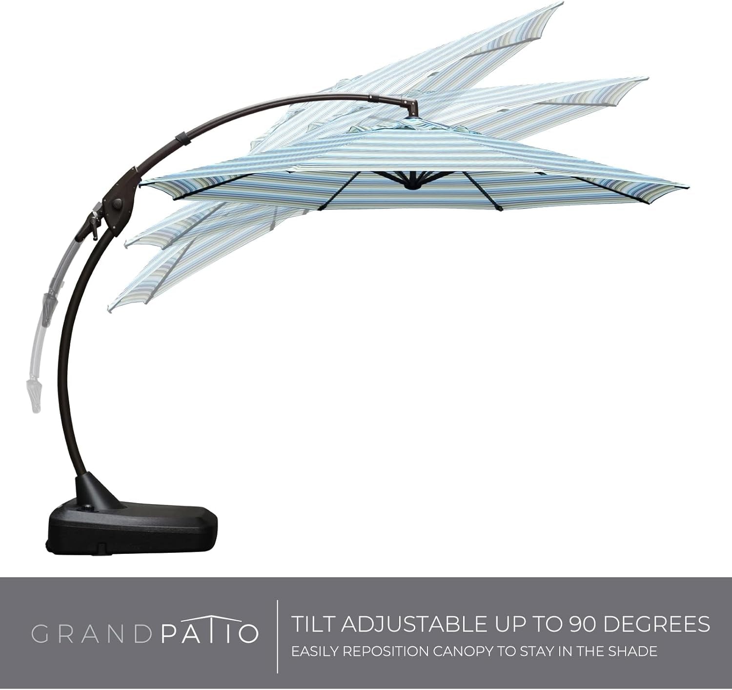 11 FT Cantilever Umbrella with Base Outdoor Large round Aluminum Offset Umbrella for Pool Garden Backyard (Stripes, 11 FT)