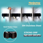 Mop and Broom Holder Wall Mount, Stainless Steel Heavy Duty Garden and Kitchen Garage Tool Organizer Wall Hanger for Home Goods (3 Racks 4 Hooks)