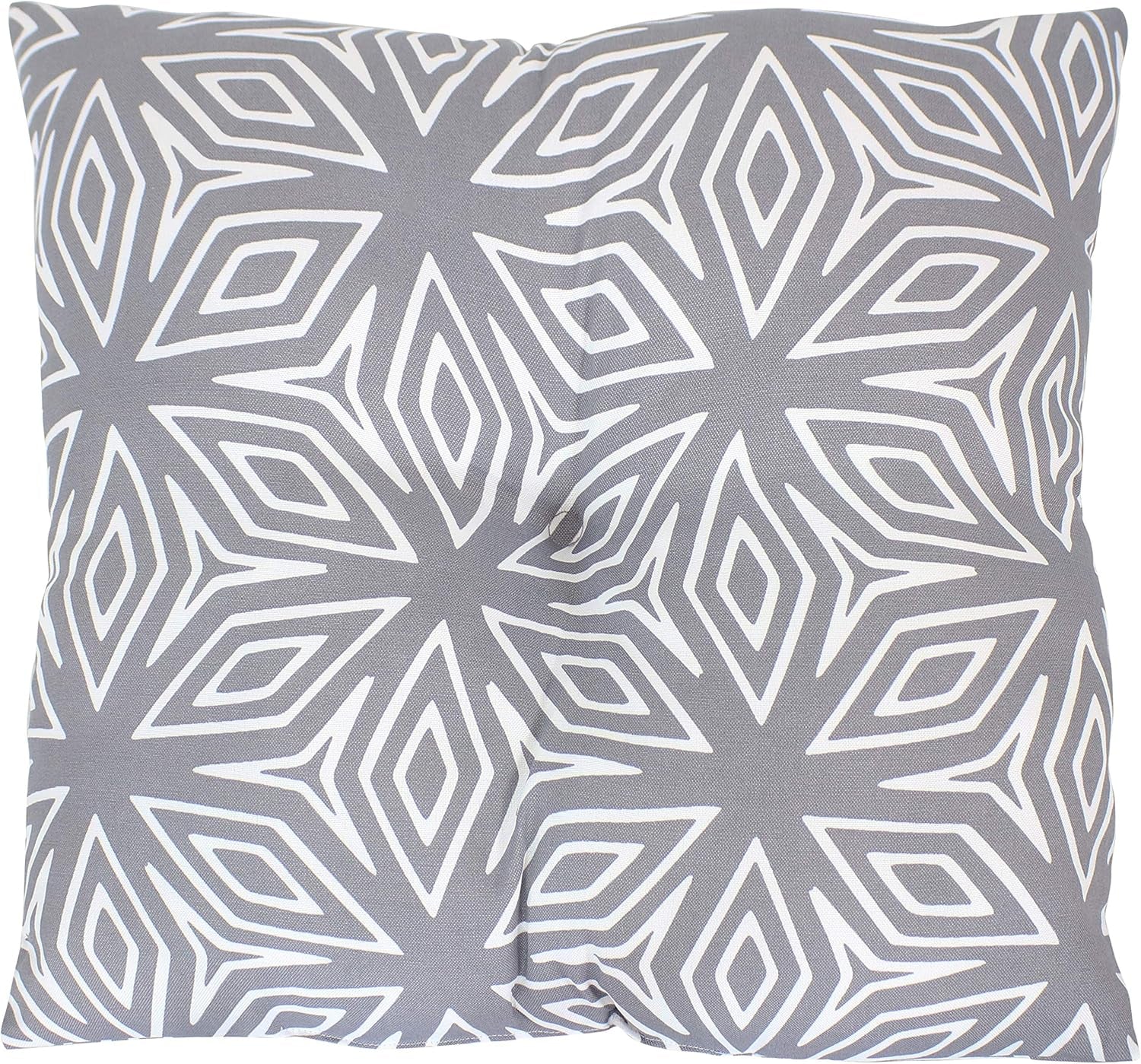Tufted Indoor and Outdoor Decorative Throw Pillows - 19-Inch Square Patio Cushions Set of 2 - Weather-Resistant Polyester - Gray Geometric