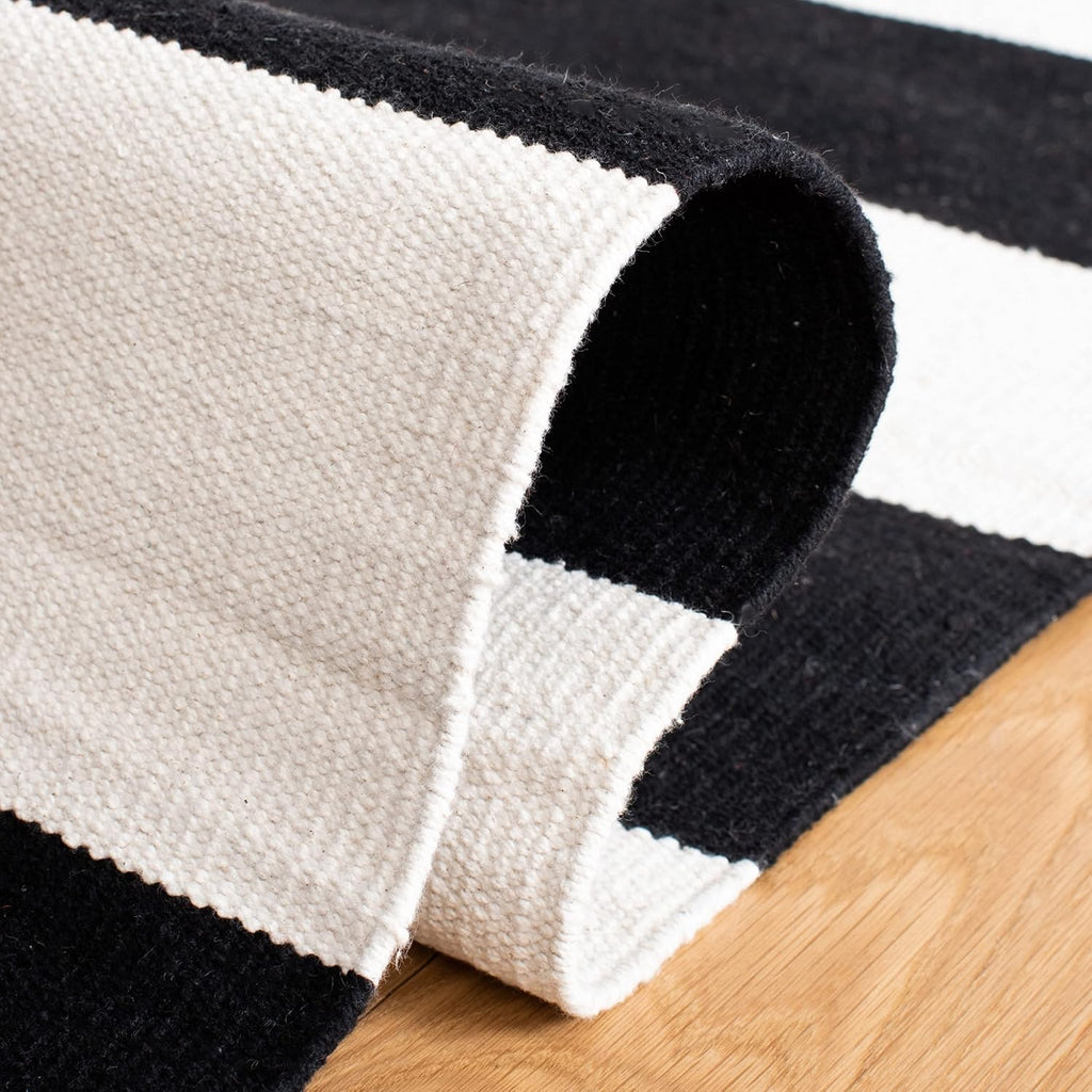 Montauk Collection Runner Rug - 2'3" X 13', Black & Ivory, Handmade Flat Weave Boho Farmhouse Cotton Stripe, Ideal for High Traffic Areas in Living Room, Bedroom (MTK712D)
