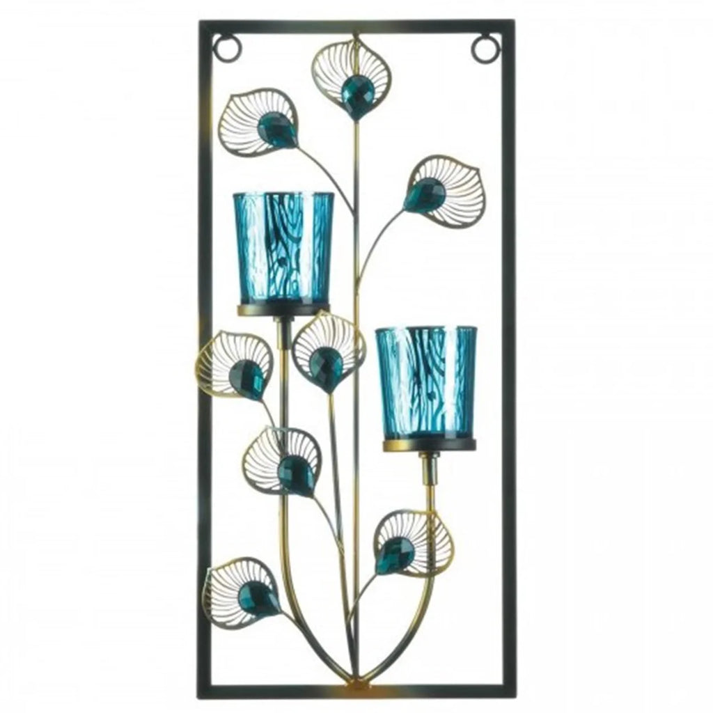 Home Decorative Peacock Rectangular Wall Sconce - Two Candles