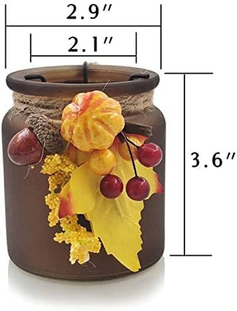 Fall Candle Holders Set of 6, Pumpkin Glass Votive Candle Holders, Amber Tea Lights Holders for Thanksgiving Table Decoration