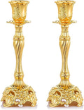 Gold Candlestick Holders Set of 2 Taper Candle Holders Deluxe Ornate Candle Holders for Shabbat Taper Candles, Candle Centerpiece, Wedding Candles, Christmas Candle 7.4Inch