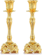 Gold Candlestick Holders Set of 2 Taper Candle Holders Deluxe Ornate Candle Holders for Shabbat Taper Candles, Candle Centerpiece, Wedding Candles, Christmas Candle 7.4Inch