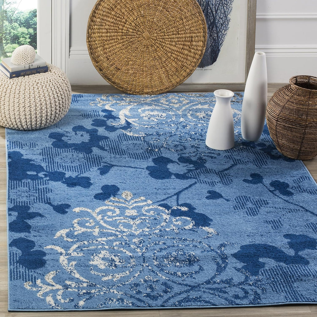 Adirondack Collection Area Rug - 5'1" X 7'6", Light Blue & Dark Blue, Floral Glam Distressed Design, Non-Shedding & Easy Care, Ideal for High Traffic Areas in Living Room, Bedroom (ADR114F)