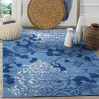 Adirondack Collection Area Rug - 5'1" X 7'6", Light Blue & Dark Blue, Floral Glam Distressed Design, Non-Shedding & Easy Care, Ideal for High Traffic Areas in Living Room, Bedroom (ADR114F)