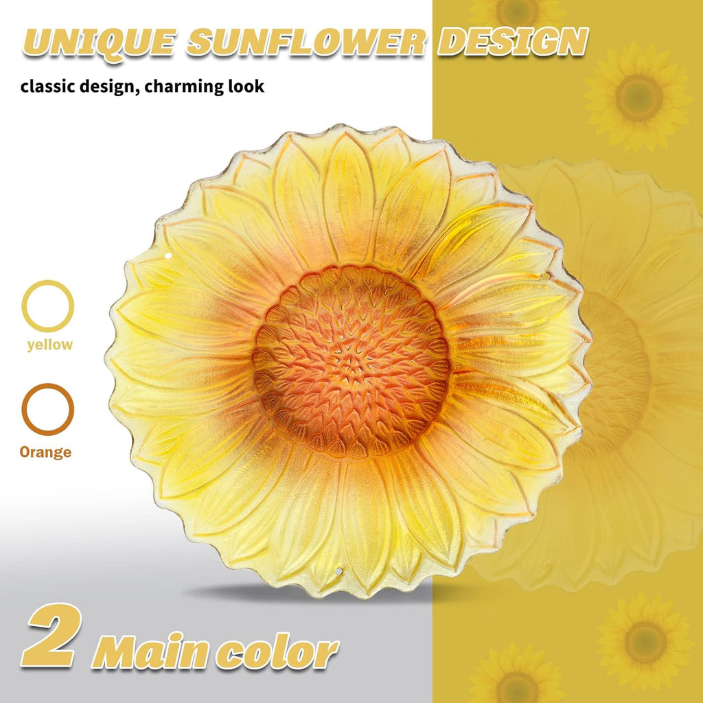 Hanging Bird Bath Outdoor, Sunflower Glass Birdbaths & Birdfeeder with Water Ripple Rim 11 Inch for Garden Yard Patio Decor