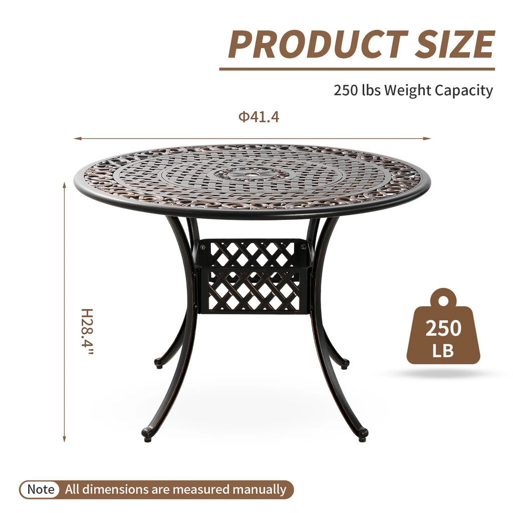 42"Patio Bistro Table,Cast Alumnium Patio Dining Table,Metal Outdoor Dining Table with 1.7"Umbrella Hole for Patio(Antique Bronze)