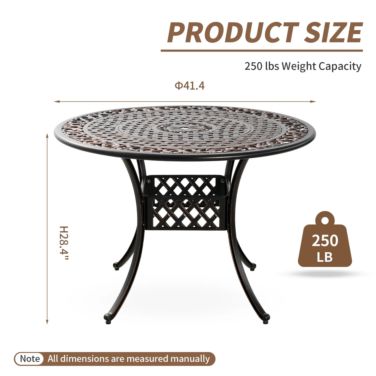 42"Patio Bistro Table,Cast Alumnium Patio Dining Table,Metal Outdoor Dining Table with 1.7"Umbrella Hole for Patio(Antique Bronze)