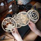 5.31" Sacred Geometry Wall Art 4 PCS Set, (Sacred Lotus, Hamsa Hand, Soul Star, Union Sun Moon) Crystal Grid Meditation Chakra Wooden Wall Art Yoga Decor Spiritual Gifts