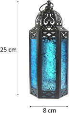 Hanging Lantern, Vintage Wrought Iron Hanging Candle Holder, Candle Holder for Courtyard Table (Blue)
