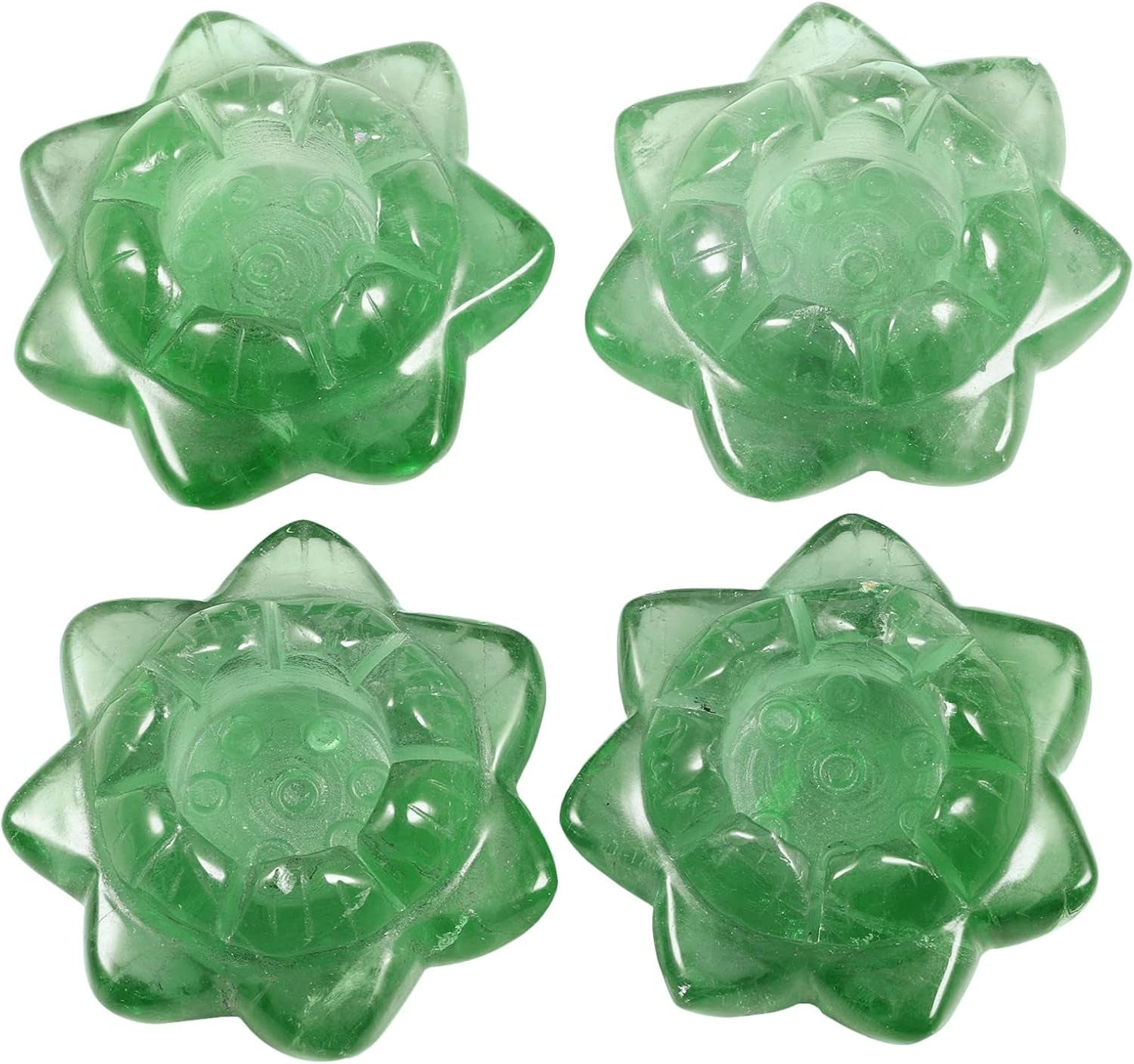 Green Fluorite Carved Gemstone Lotus Flower Statue Crystal Ball Stand/Candle Holder Decorative
