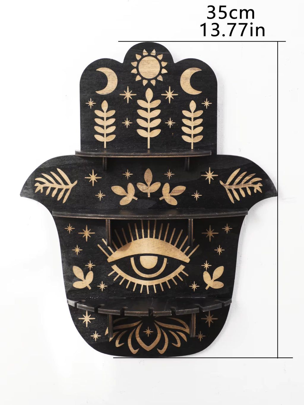 Black Wooden Wall Shelf Boho Hamsa Hand Shape Wall Decor Hanging Shelves Crystal Display Stand Ledge Evil Eye Gothic Home Decor