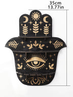Black Wooden Wall Shelf Boho Hamsa Hand Shape Wall Decor Hanging Shelves Crystal Display Stand Ledge Evil Eye Gothic Home Decor