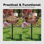 29 In. H round Polyresin Garden Birdbath with Metal Stake in Bronze