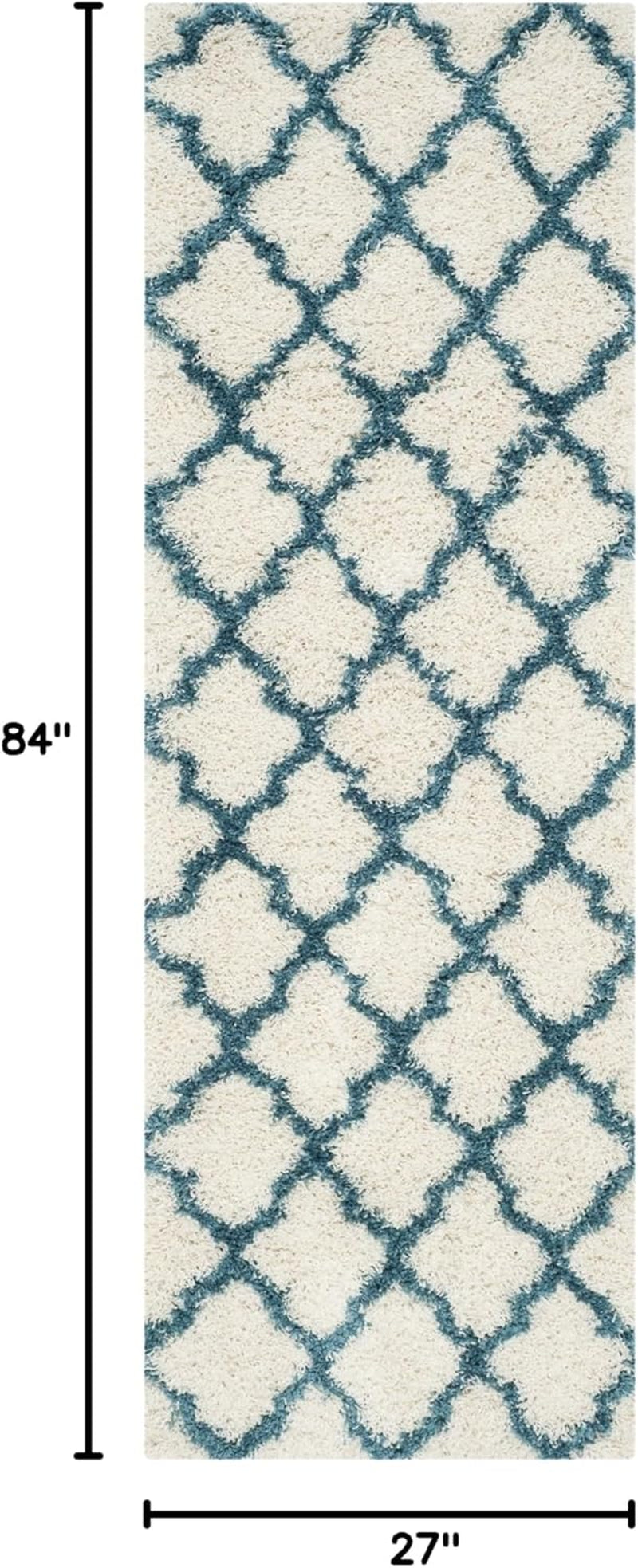 Kids Shag Collection Runner Rug - 2'3" X 7', Ivory & Blue, Moroccan Trellis Design, Non-Shedding & Easy Care, 2-Inch Thick Ideal for High Traffic Areas in Living Room, Bedroom (SGK569C)