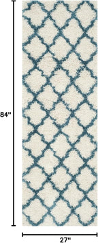 Kids Shag Collection Runner Rug - 2'3" X 7', Ivory & Blue, Moroccan Trellis Design, Non-Shedding & Easy Care, 2-Inch Thick Ideal for High Traffic Areas in Living Room, Bedroom (SGK569C)