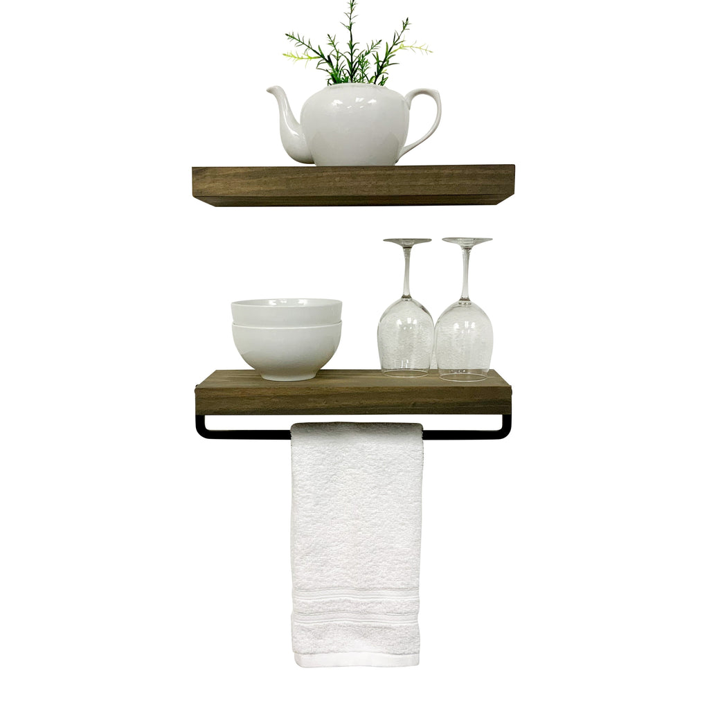 Simple Kitchen and Bath Floating Shelf and Towel Rack Set Gray - 16 In