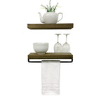 Simple Kitchen and Bath Floating Shelf and Towel Rack Set Gray - 16 In