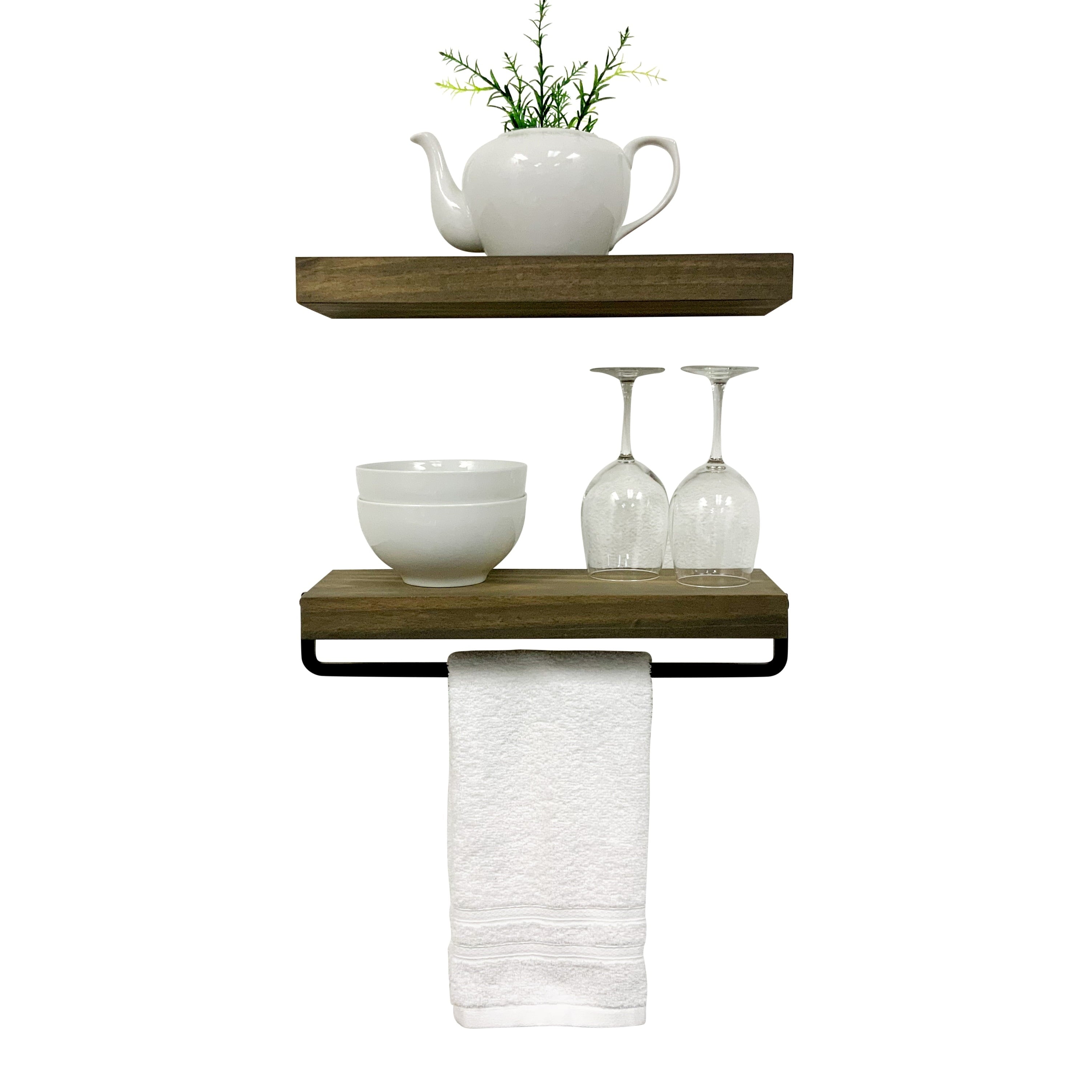 Simple Kitchen and Bath Floating Shelf and Towel Rack Set Gray - 16 In