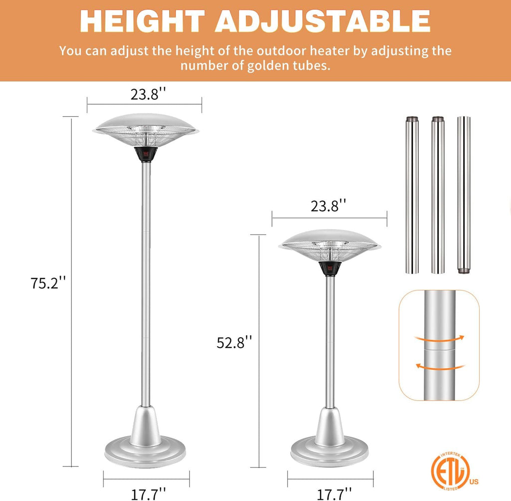 Electric Patio Heater, 2 Heating Modes, 750W/1500W Patio Heater, Outdoor Patio Heater, Infrared Patio Heater, Patio Heater for Outdoor Use, Free-Standing