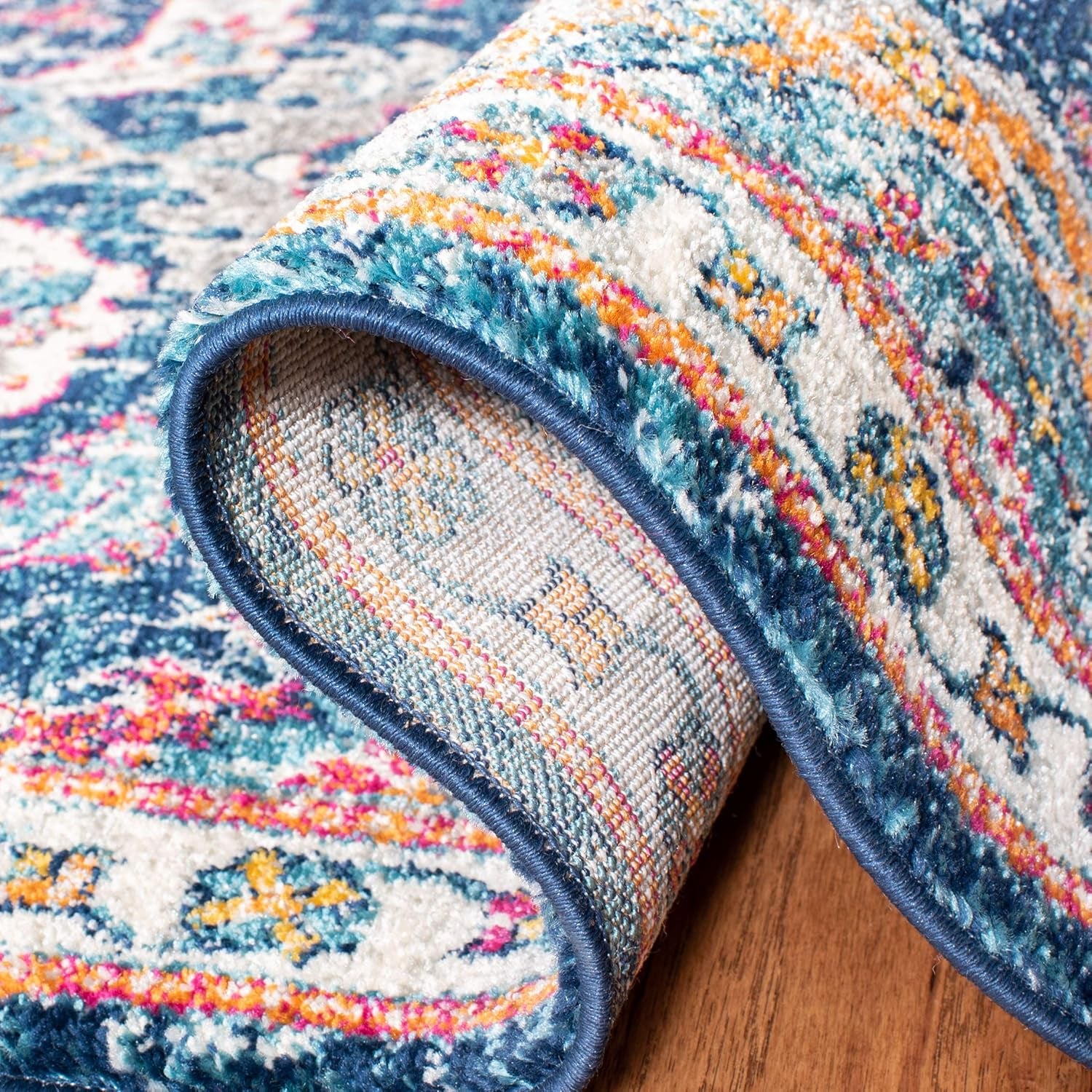 Evoke Collection 4' X 6' Navy / Fuchsia EVK255N Boho Non-Shedding Living Room Bedroom Accent Rug