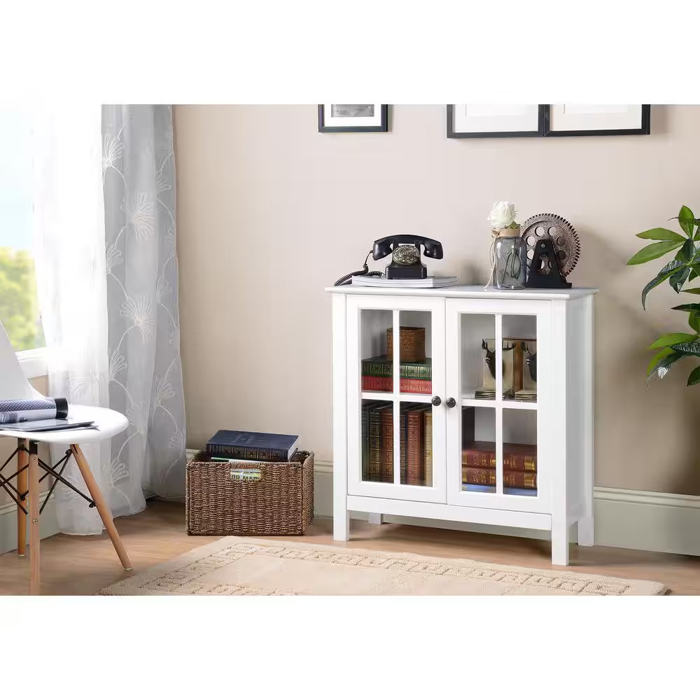 OS Home and Office White Glass Door Accent and Display Cabinet