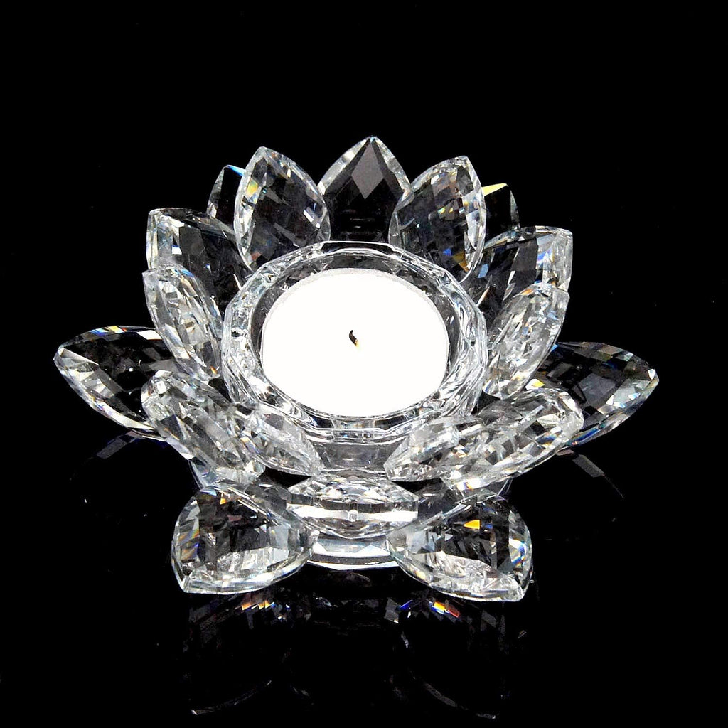Crystal Lotus Candle Holders 4.75 Inches Activity Tealight Holders Pillar Holders 2Pcs for Home Decoration Party Wedding Decoration (2)