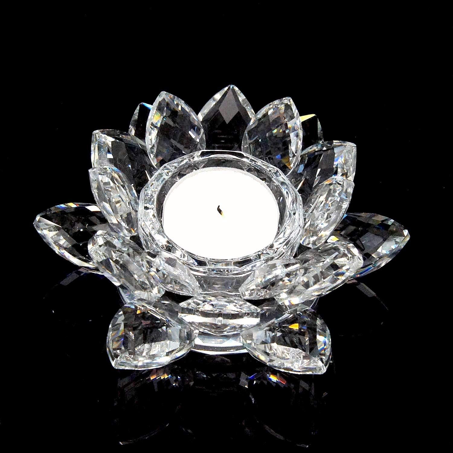 Crystal Lotus Candle Holders 4.75 Inches Activity Tealight Holders Pillar Holders 2Pcs for Home Decoration Party Wedding Decoration (2)