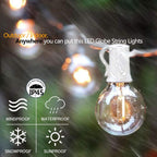 Outdoor Globe String Lights White - G40 Outdoor Lights Patio String Lights Linkable Waterproof with 14 Shatterproof Clear Bulbs(2 Extra) for Wedding Party Pergola Gazebo Lights
