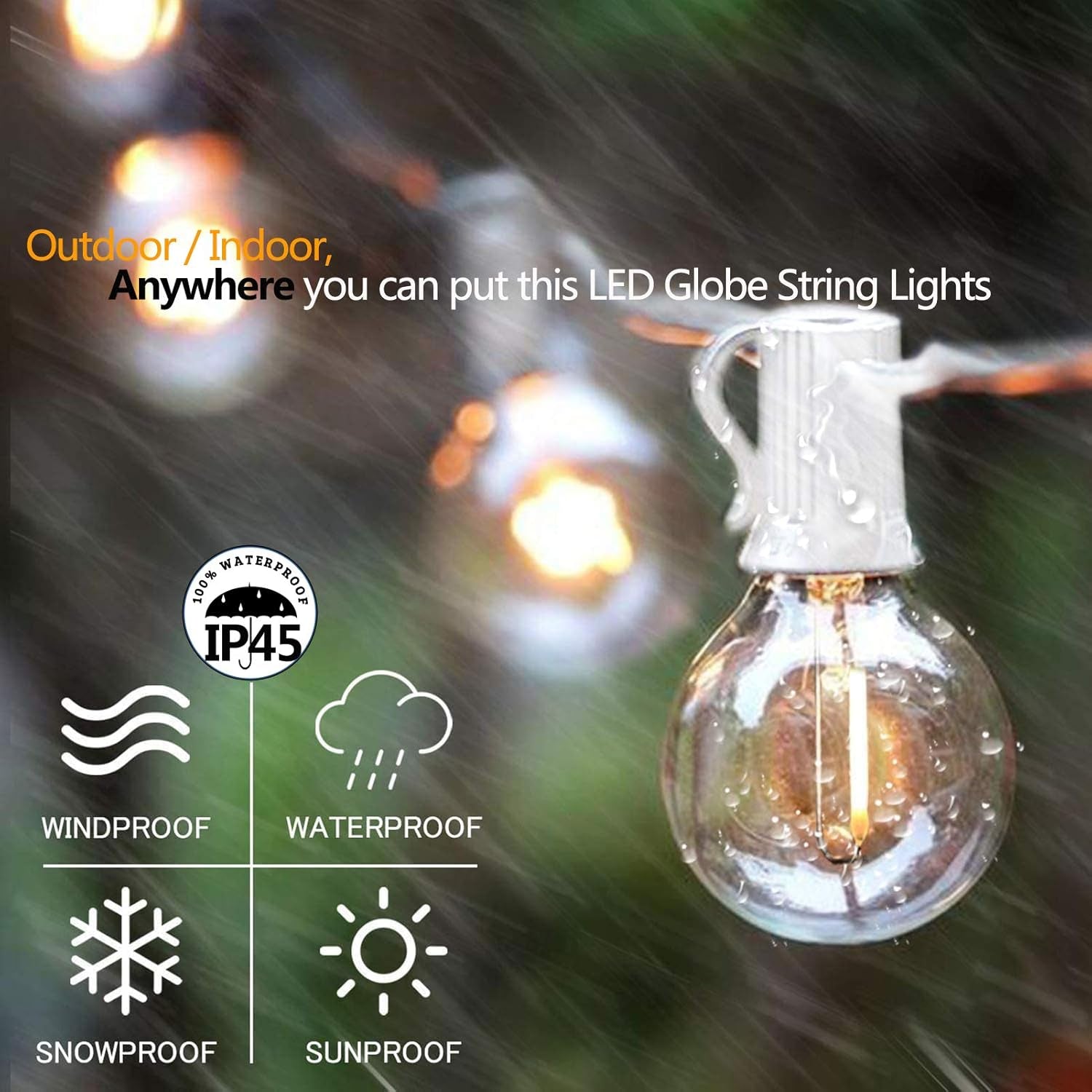 Outdoor Globe String Lights White - G40 Outdoor Lights Patio String Lights Linkable Waterproof with 14 Shatterproof Clear Bulbs(2 Extra) for Wedding Party Pergola Gazebo Lights