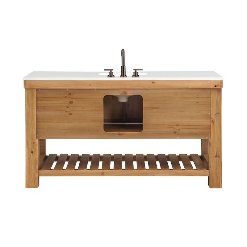 Telluride 60-In Distressed Pine Undermount Single Sink Bathroom Vanity with White Quartz Top