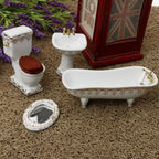 1/12 Dollhouse Miniature Bathroom Toys Set 4 PCS Furniture Set Toilet (Bathtub Toilet Sink Mirror) Dollhouse Furnishings Decore