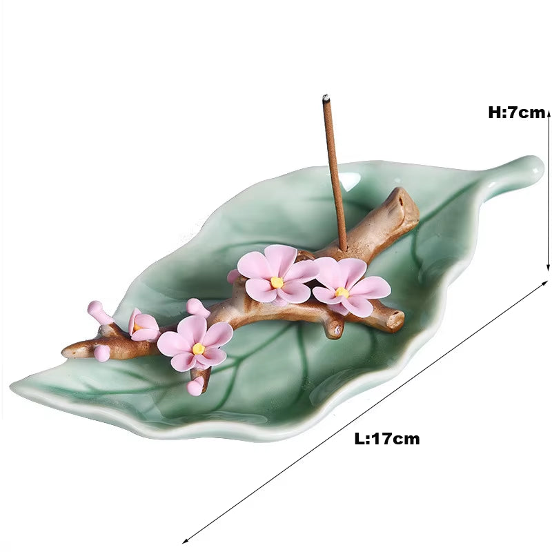 Handmade Creative Home Furnishings Ceramic Leaves Peach Blossoms Branches Incense Burner Incense Sticker Holder Incense Censer