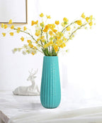 8 Inch Ceramic Flower Vase for Home Decor, Teal Vase for Artificial Flowers Bud Hydroponics Plants Ikebana Arrangement, Table Centerpieces Vase (Blue)