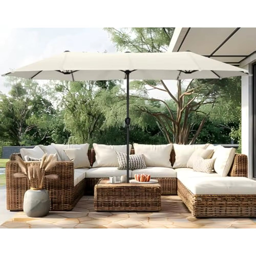 13 FT Patio Umbrella, Patio Umbrellas Double-Sided Twin Outdoor Market Umbrellas with Crank, Outdoor Patio Umbrella