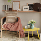 round Steel Patio Coffee Table, Weather Resistant Outdoor Large Side Table, Yellow…