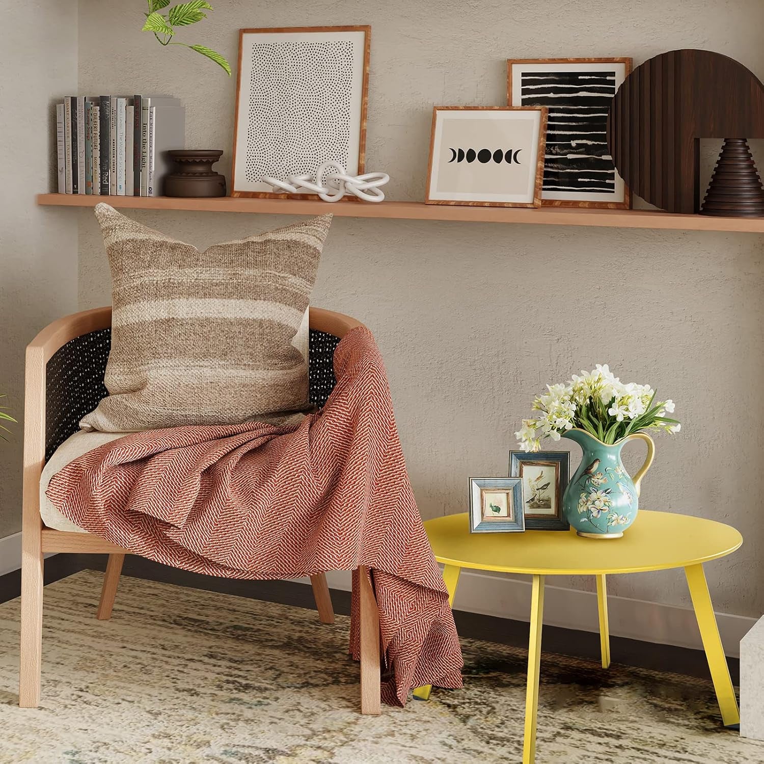 round Steel Patio Coffee Table, Weather Resistant Outdoor Large Side Table, Yellow…