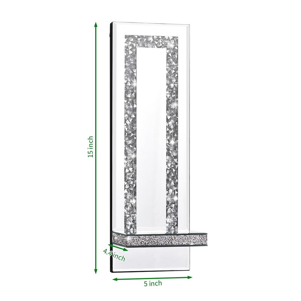 Crystal Crush Diamond Mirrored Candle Sconces, Silver Wall Candle Holder Set ...