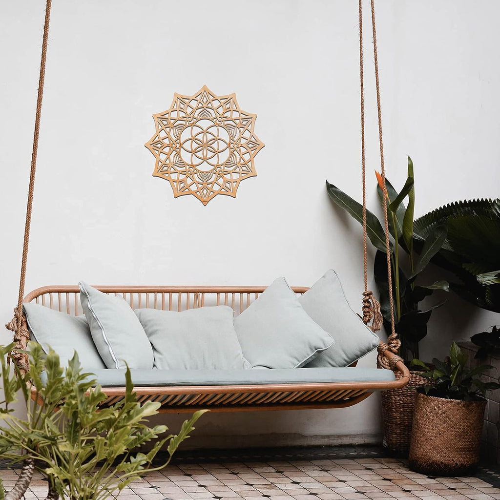 11.5" Sacred Geometry Wall Art, Wooden Mandala Wall Decor, Meditation Chakra Wood Wall Sculpture Art Symbol Spiritual Decor Yoga Gifts Crystal Grid Board (Mandala)