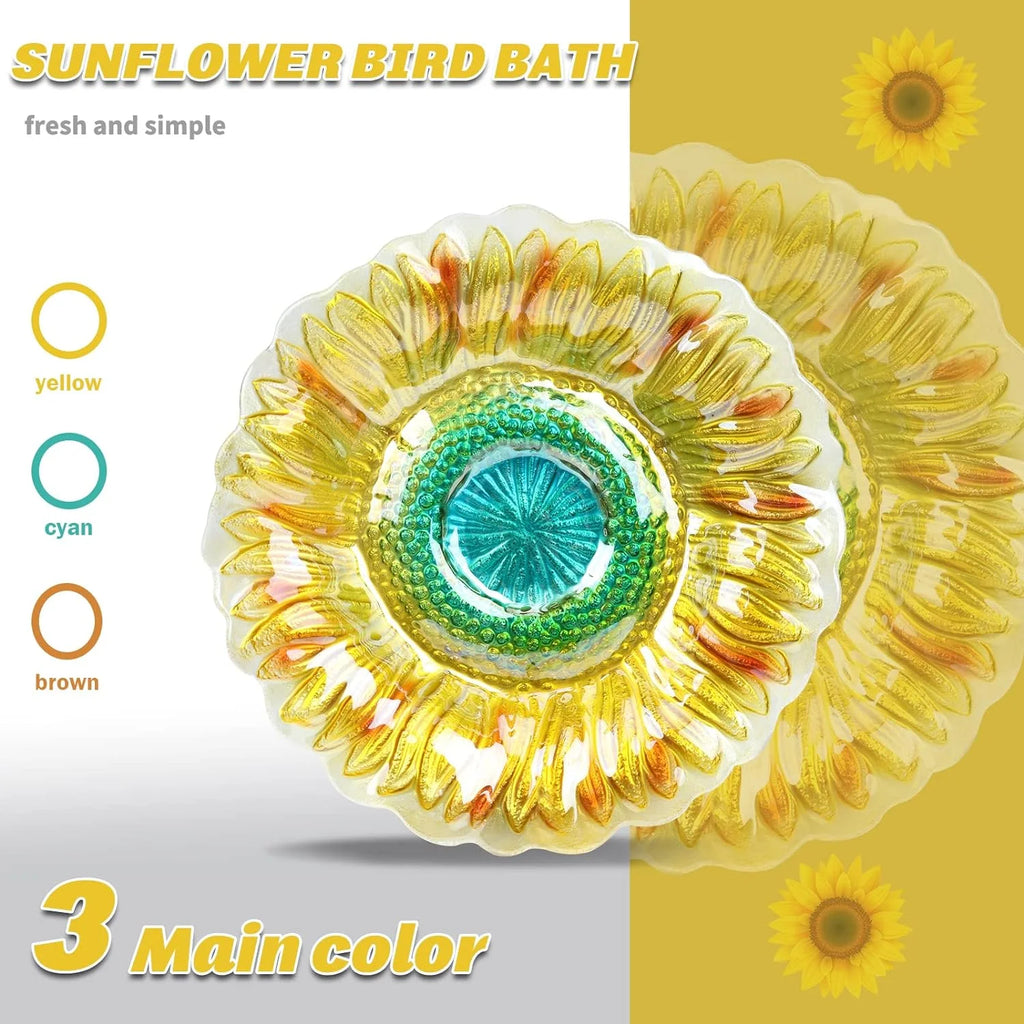 Sunflower Outdoor Bird Bath and Feeders Bowl with Stake