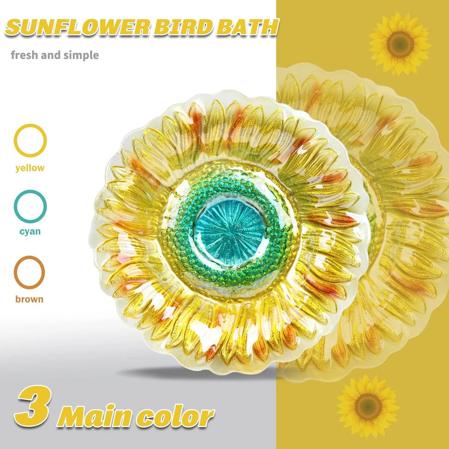 Sunflower Outdoor Bird Bath and Feeders Bowl with Stake