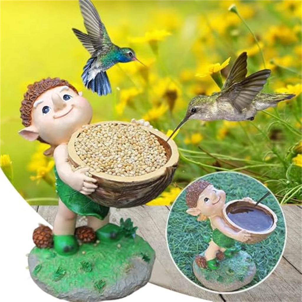 Hand Held Walnut Bird Bath Bowl Bird Feeder Funny Handcrafted Resin Feeder for Outdoors Water Bowl Sculpture Garden Decoration