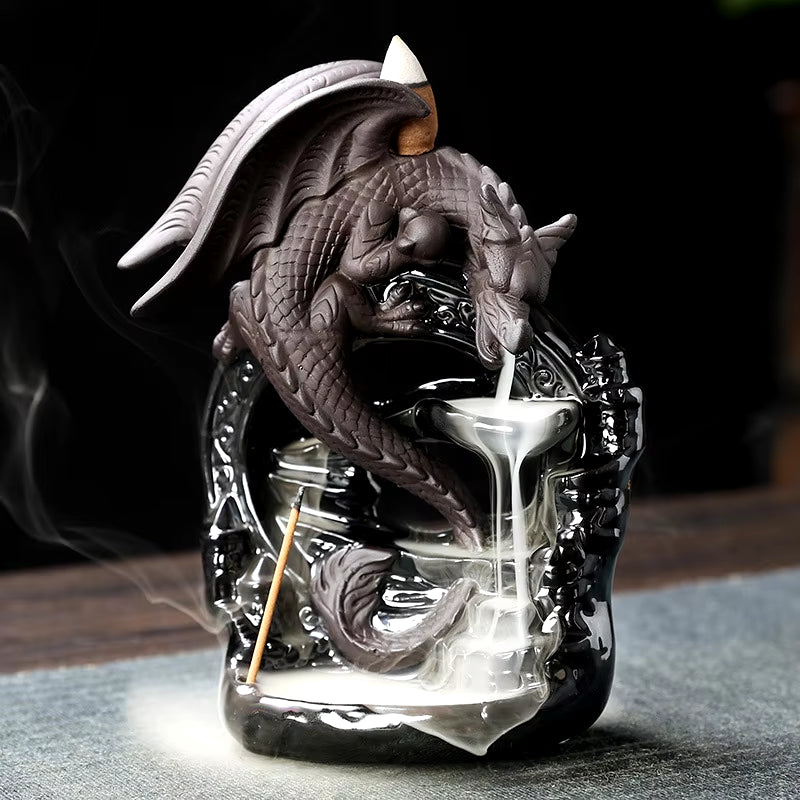 1Pc Ceramic Vintage Dragon Backflow Incense Burner, Home Decor, Tabletop Decor, Home Aromatherapy Gift (Without Incense)