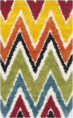 Kids Shag Collection Accent Rug - 4' X 6', Ivory & Multi, Rainbow Design, Non-Shedding & Easy Care, 2-Inch Thick Ideal for High Traffic Areas in Entryway, Living Room, Bedroom (SGK567A)