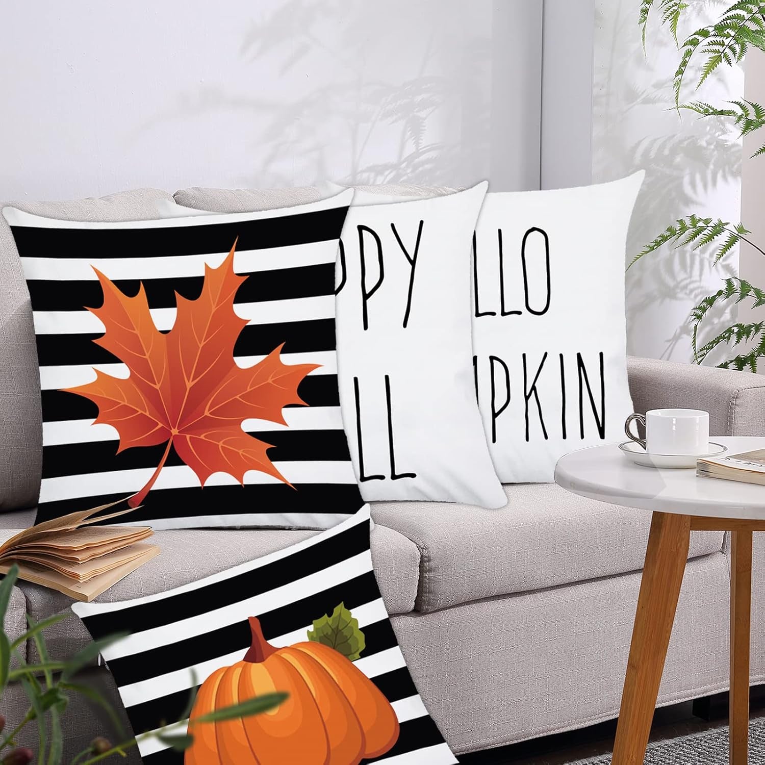 Fall Decor Pillow Covers 18X18 Set Pumpkin Throw Pillowcase for Home Outdoor Fall Pillows Decorative Throw Pillows Farmhouse Thanksgiving Autumn Halloween Cushion Case for Couch