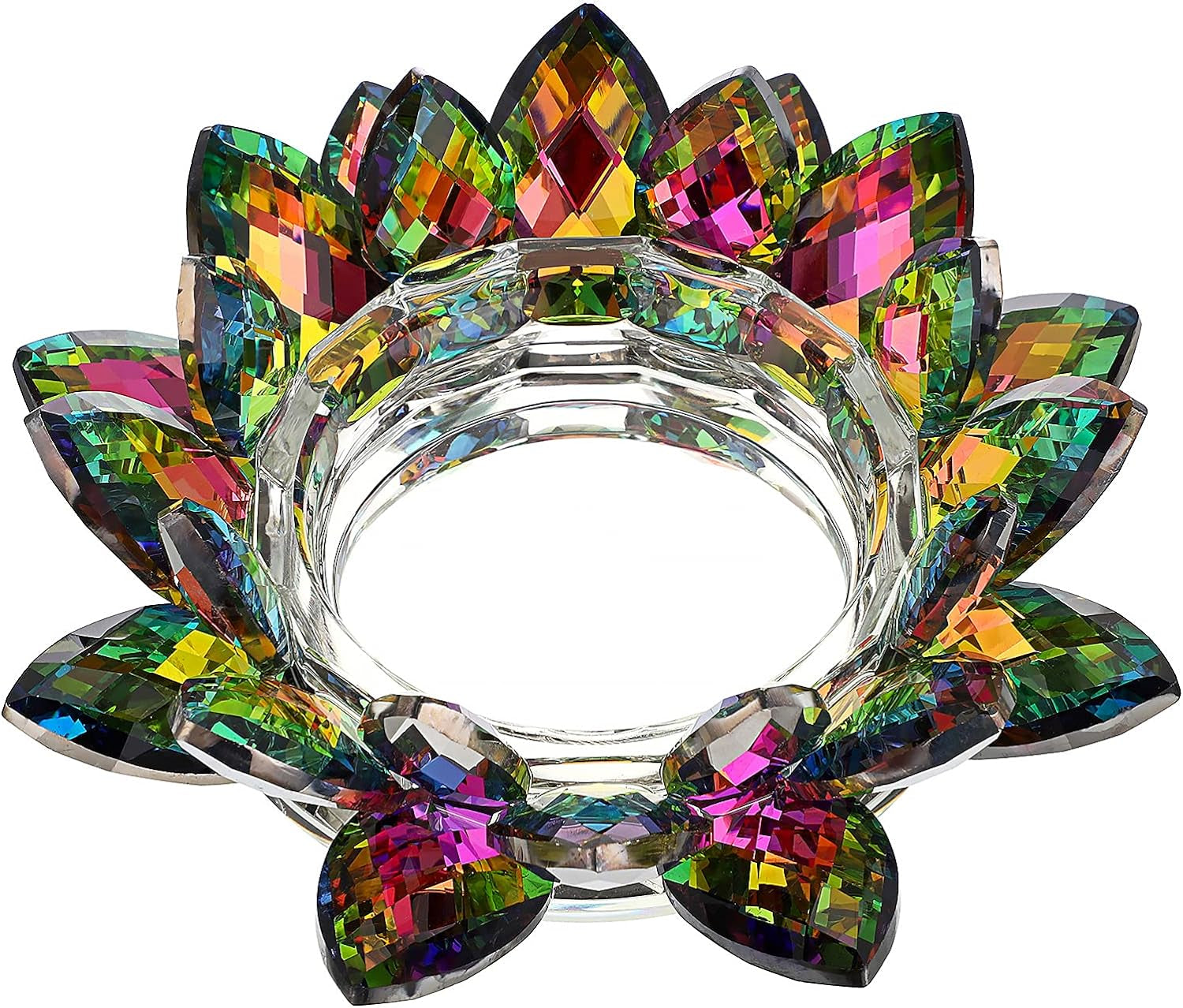 Crystal Lotus Flower Candle Holder for Pillar Candle up to 3", Decorative Glass Lotus Petal Votive Candle Holder Tea Light Holder Candle Stand Candle Lamps for Home Decor Wedding Party, Colorful