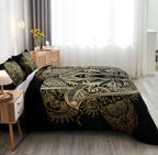 Boho King Comforter Set Black and Gold Comforter Hamsa Hand of Fatima Bohemian Floral Printed Hippie Bedding Sets 1 Comforter 2 Pillowcases(King, Hamsa Hand)