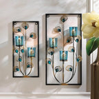 Home Decorative Peacock Rectangular Wall Sconce - Two Candles