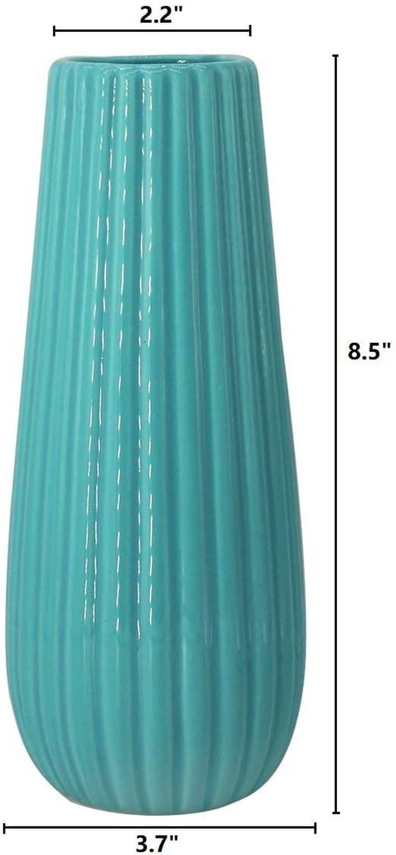 8 Inch Ceramic Flower Vase for Home Decor, Teal Vase for Artificial Flowers Bud Hydroponics Plants Ikebana Arrangement, Table Centerpieces Vase (Blue)